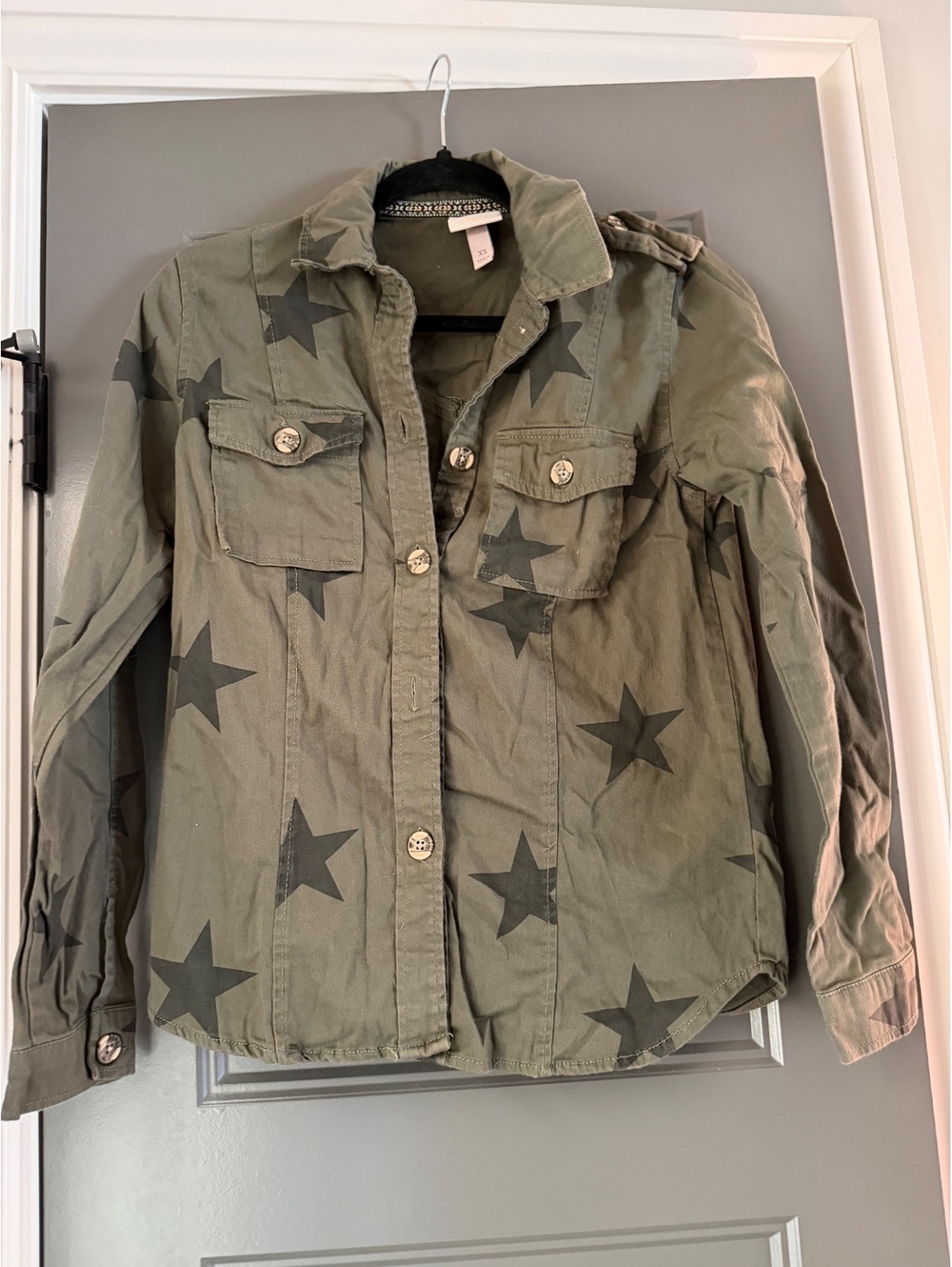 Women's Olive Green Utility Jacket with Star Print
